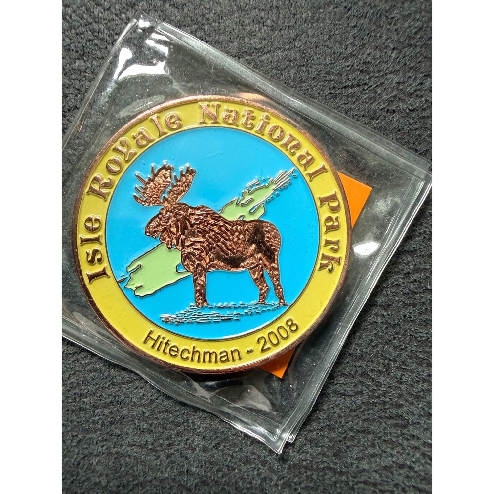 Oakcoins Isle Royale National Park 2008 Hitechman Geocoin Moose Wolf Trackable - Picture 1 of 6